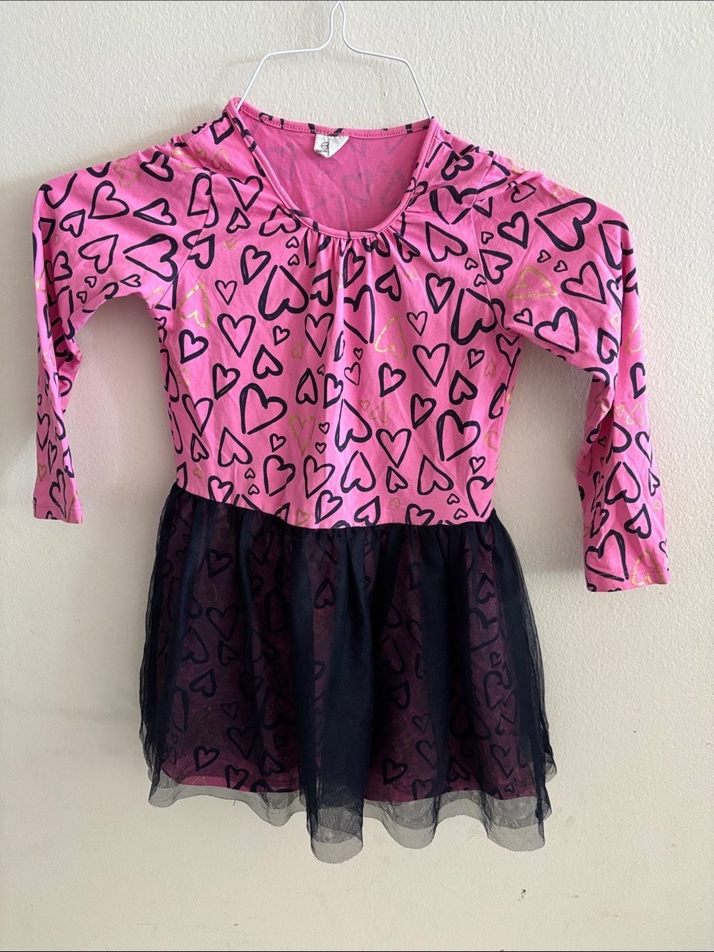 EGG by Susan Lazar Pink Heart Print Girls Dance Dress with Black Tulle Skirt